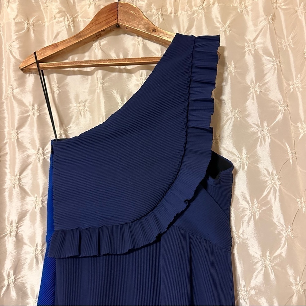 Sandro Rdv Blue One Shoulder Ruffled Crepe Mini Dress - Picture 7 of 14